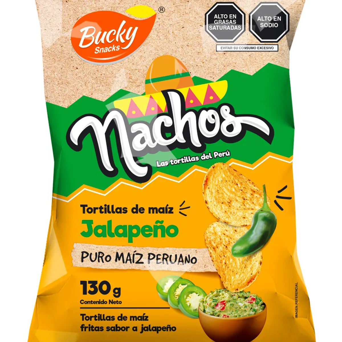 BUCKY SNACKS - Nachos Jalapeños Bucky Snacks Bolsa 130 g