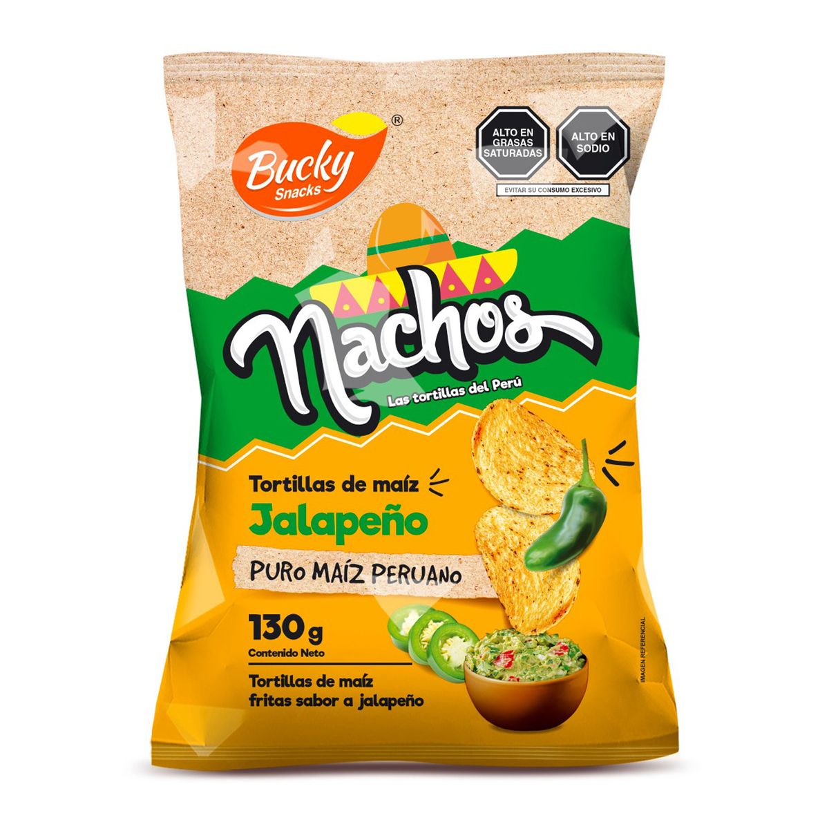 BUCKY SNACKS - Nachos Jalapeños Bucky Snacks Bolsa 130 g
