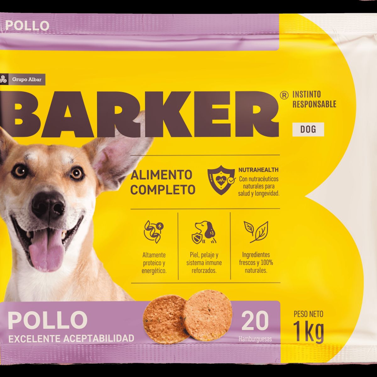BARKER - Hamburguesas para Perro Sabor Pollo Barker Bolsa 1 Kg