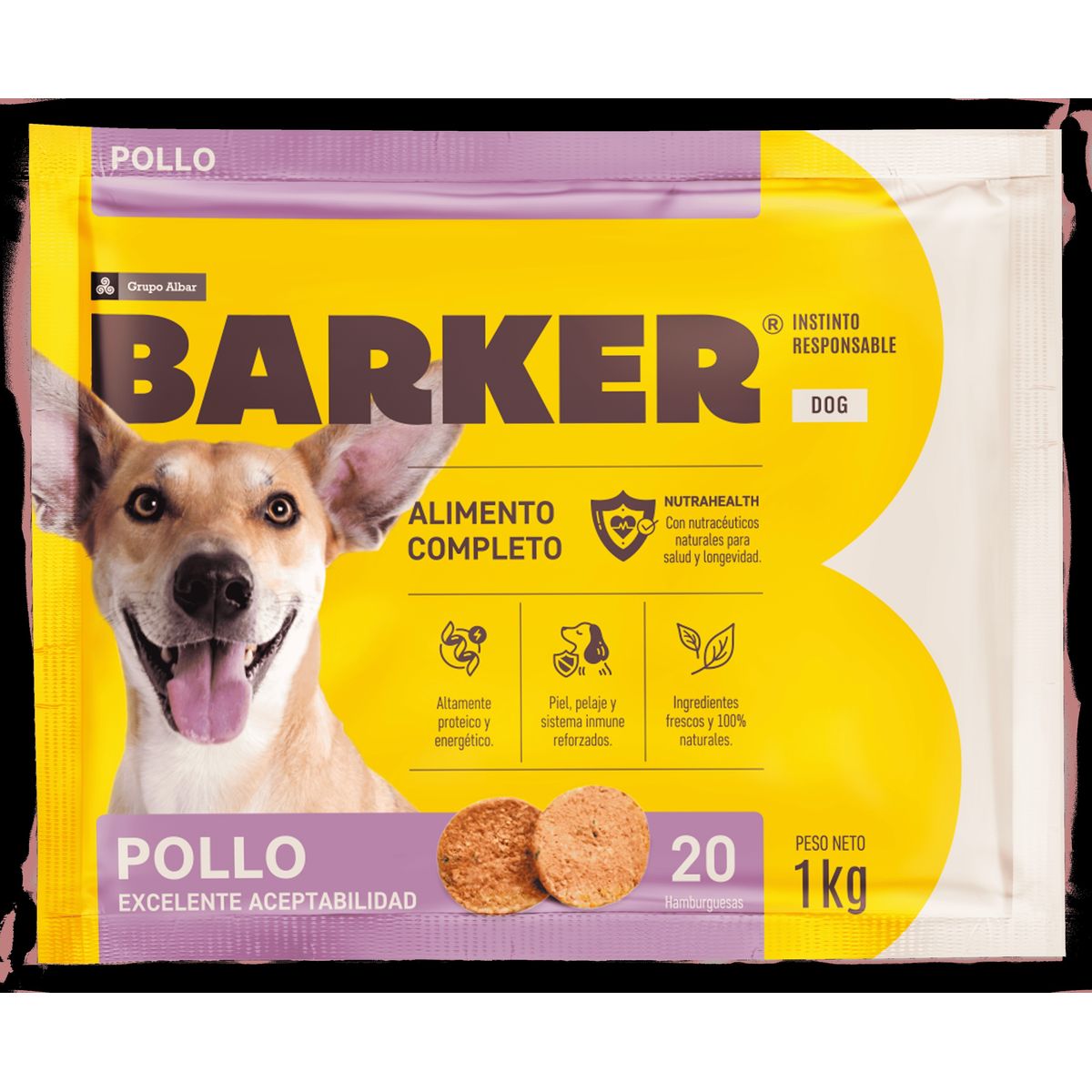 BARKER - Hamburguesas para Perro Sabor Pollo Barker Bolsa 1 Kg