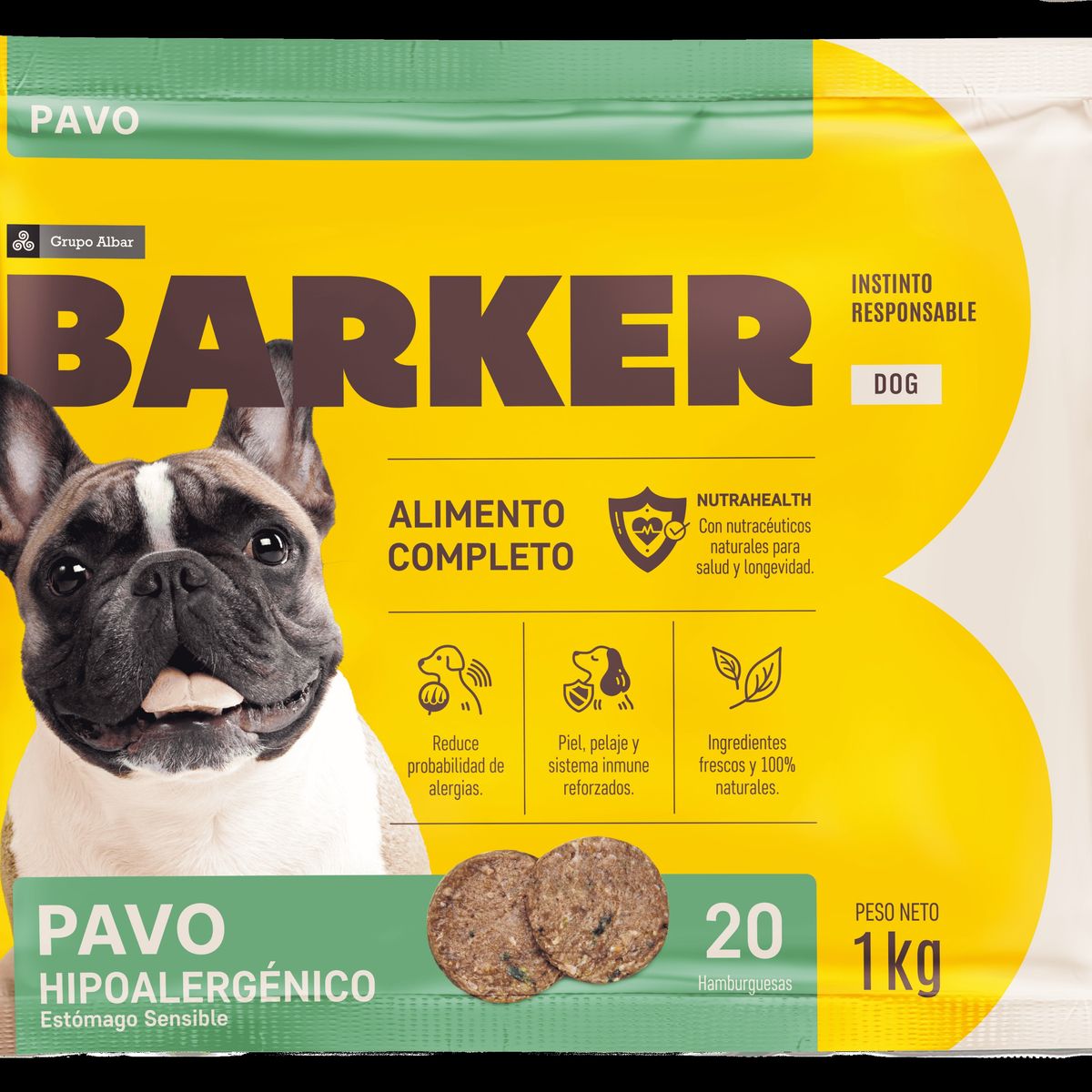 BARKER - Hamburguesas para Perro Sabor Pavo Barker Bolsa 1 Kg