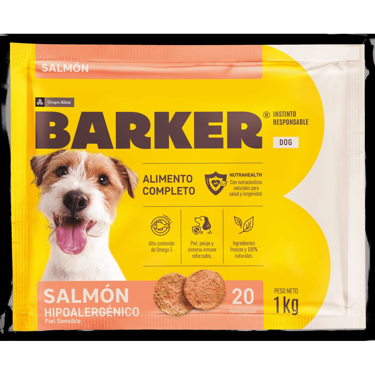 BARKER - Hamburguesas para Perro Sabor Salmón Barker Bolsa 1 Kg
