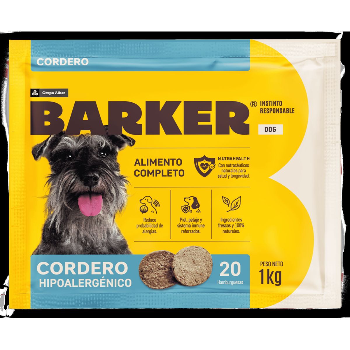 BARKER - Hamburguesas para Perro Sabor Cordero Barker Bolsa 1 Kg
