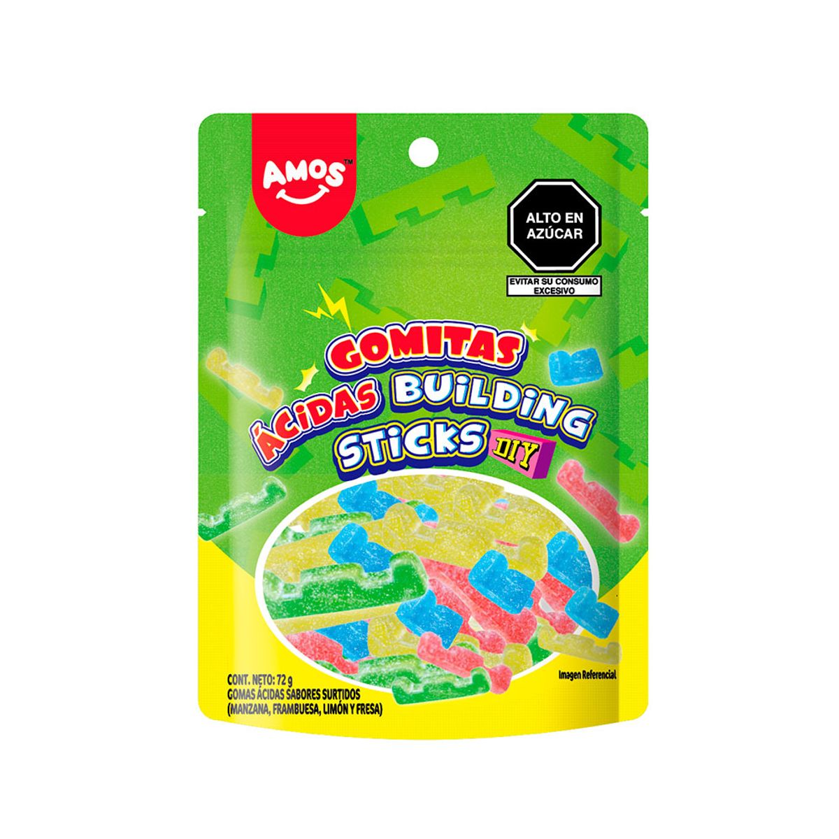 AMOS - Gomitas 4D Gummy Sour Sticks Amos Bolsa 72 g