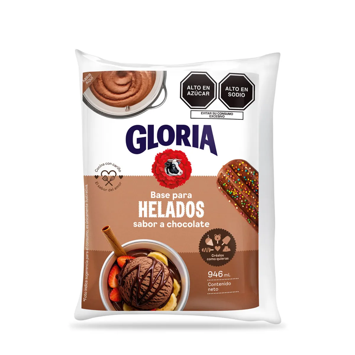 GLORIA - Base para Helado Gloria Sabor Chocolate Envase 946 mL