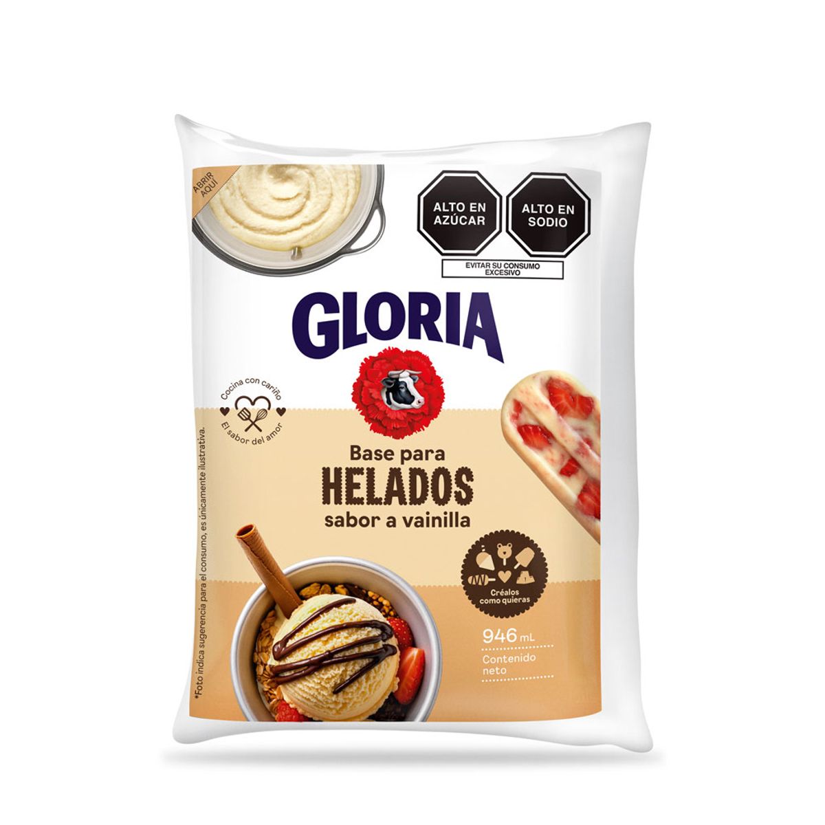 GLORIA - Base para Helado Gloria Sabor Vainilla Envase 946 mL