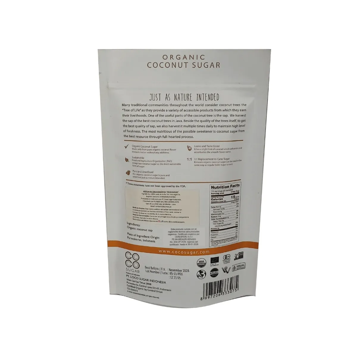 COCO SUGAR - Azúcar de Coco Orgánica Moligusco Bolsa 250 g