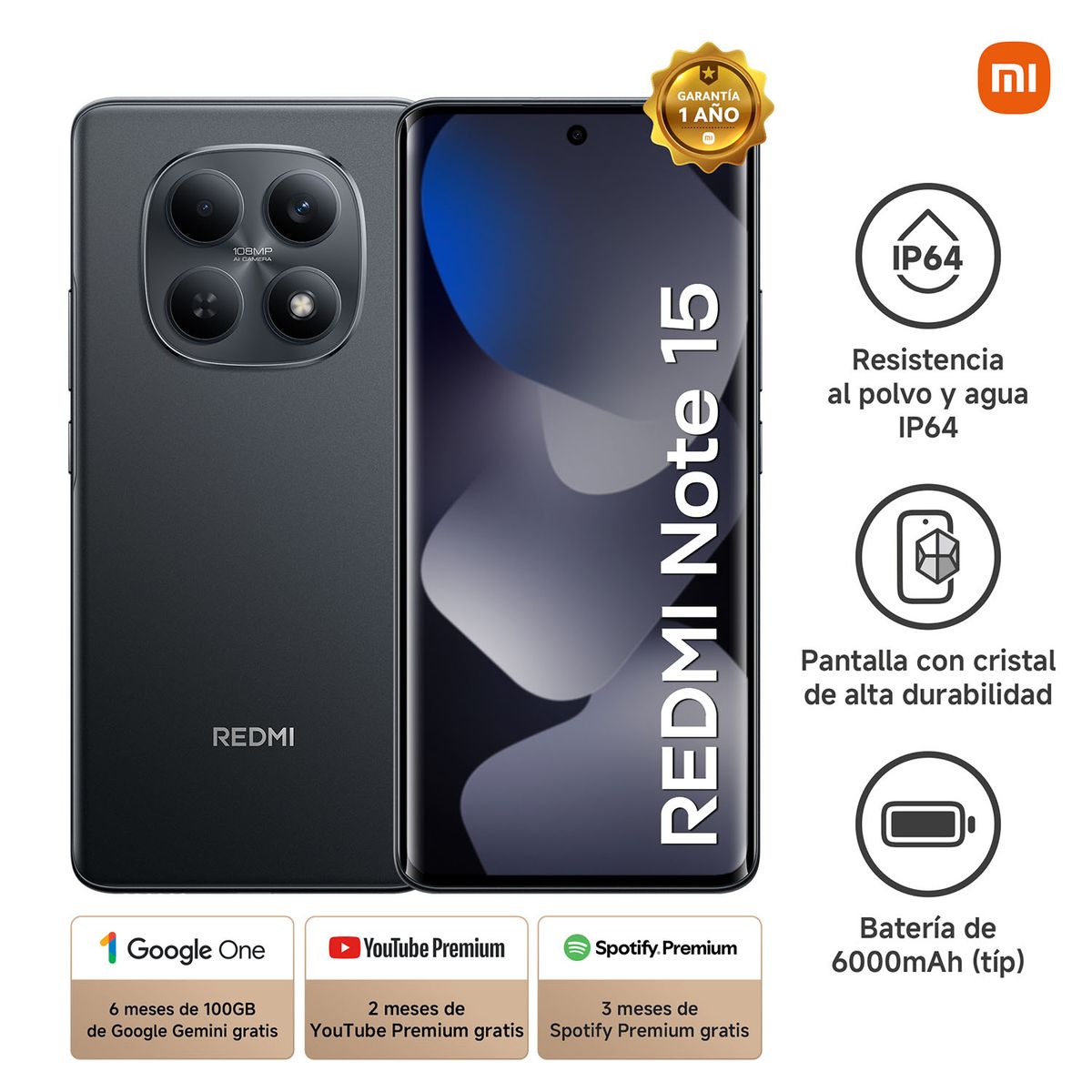 XIAOMI - Smartphone Xiaomi Redmi Note 15 Negro 8Gb 256Gb