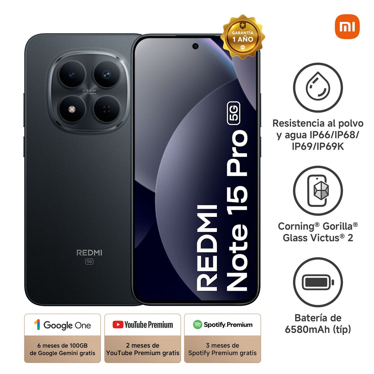 XIAOMI - Smartphone Xiaomi Redmi Note 15 Pro 5G Negro 8Gb 512Gb