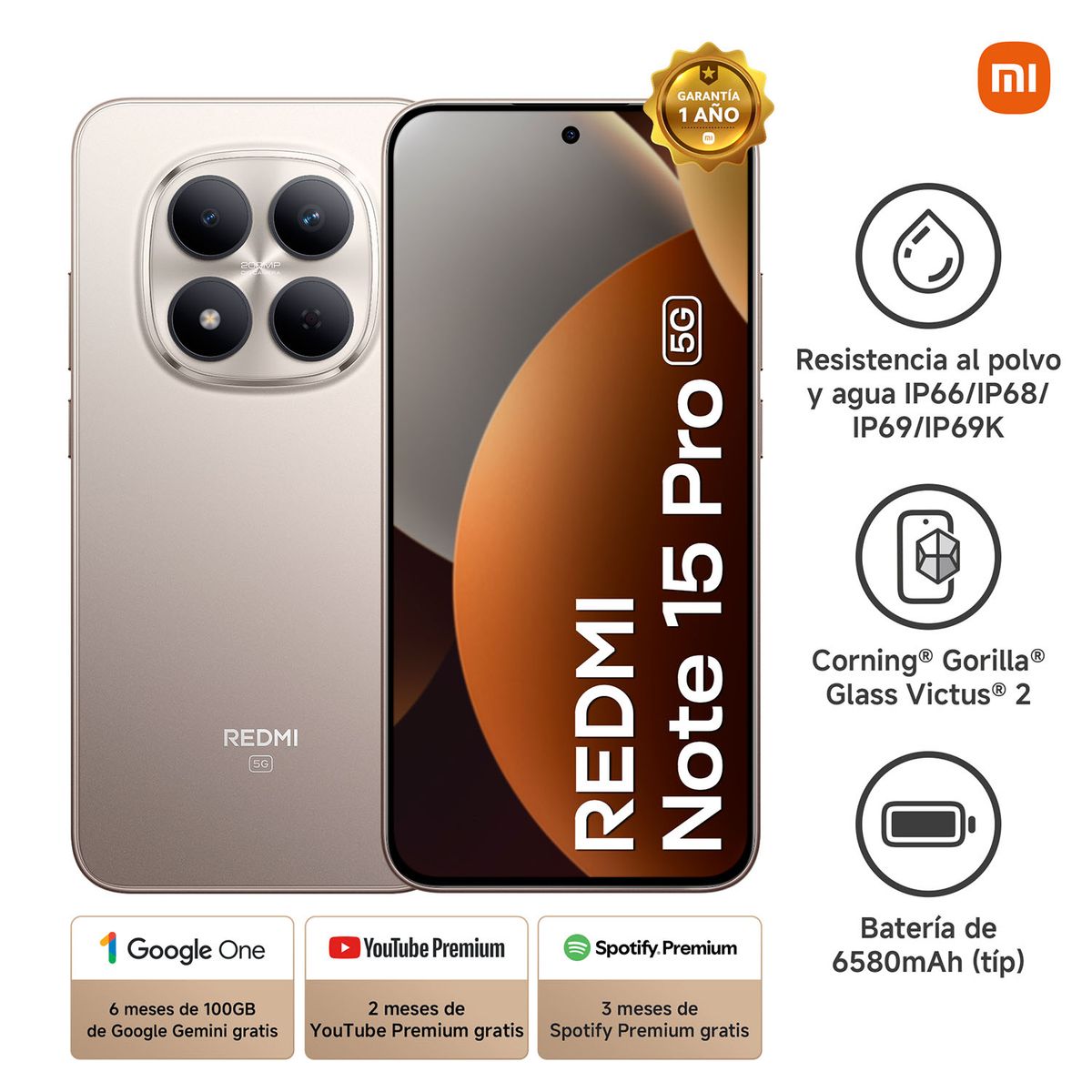 XIAOMI - Smartphone Xiaomi Redmi Note 15 Pro 5G Gris Titanio 8Gb