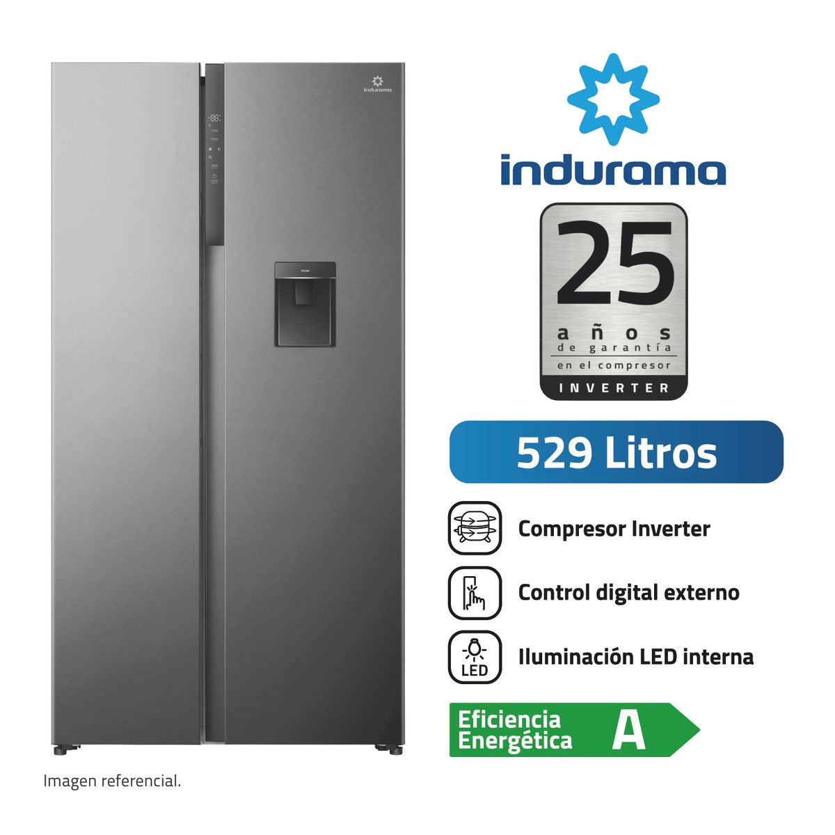 INDURAMA - Refrigeradora Side By Side 529 L No Frost con Dispensador RI-795DI Croma