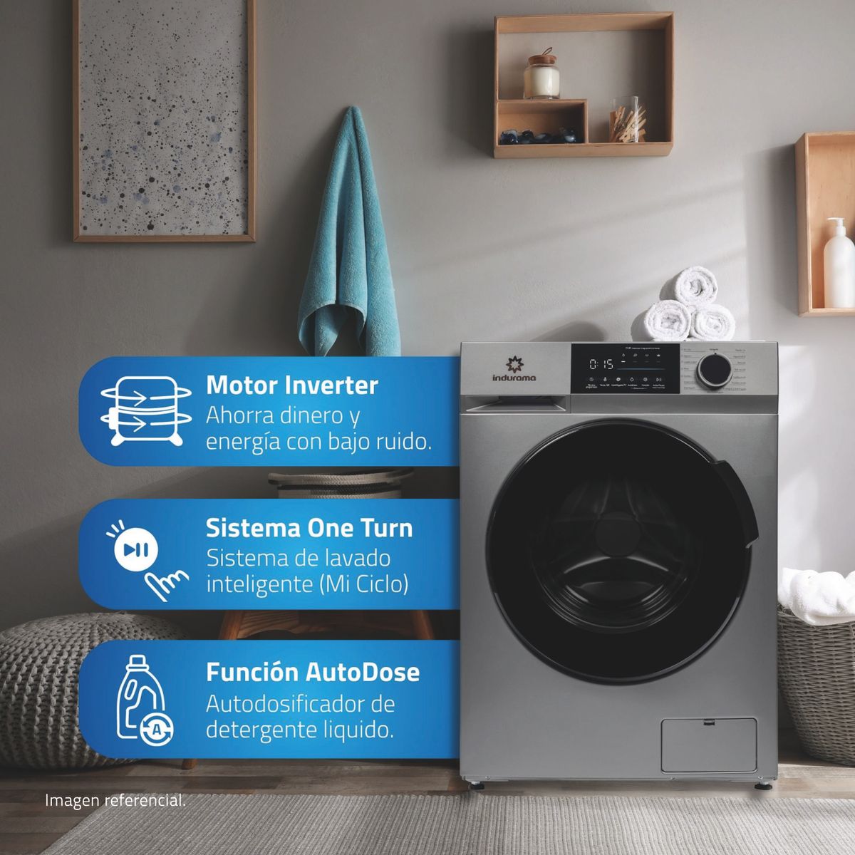 INDURAMA - Lavaseca 12 Kg Lavado/7Kg Secado Carga Frontal Motor Inverter LRI-312C Croma