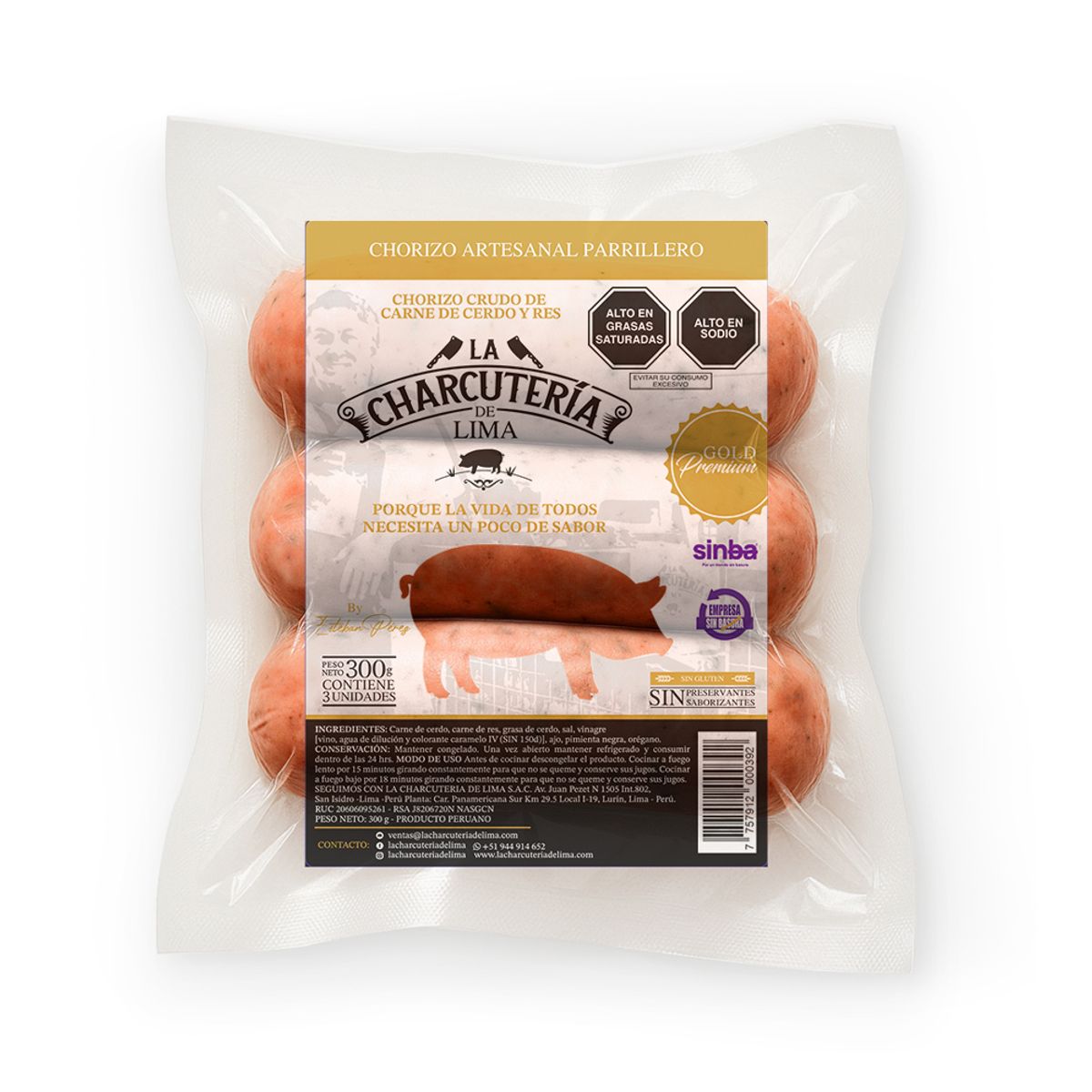 LA CHARCUTERIA DE LIMA - Chorizo Parrillero Congelado CDL Empaque 300 g