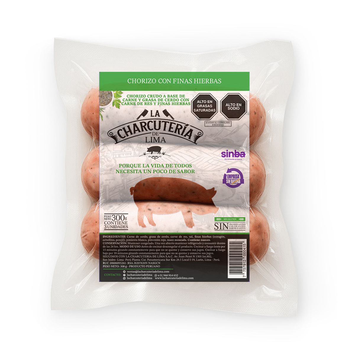 LA CHARCUTERIA DE LIMA - Chorizo de Finas Hierbas Congelado La Charcuteria de Lima Empaque 300 g