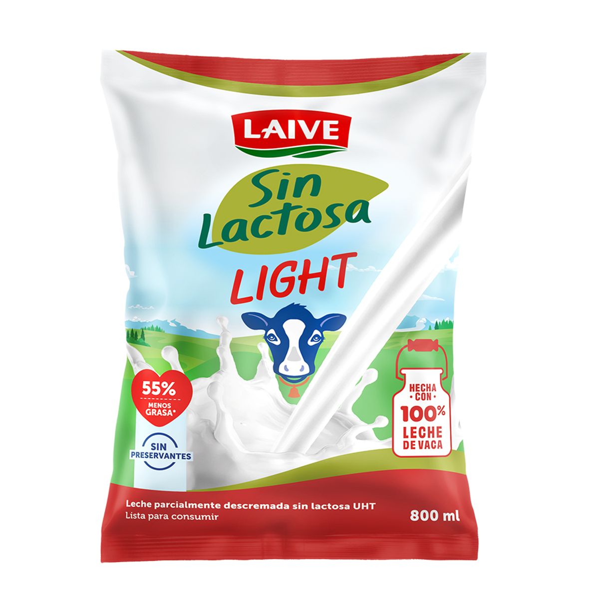 LAIVE - Leche Light Sin Lactosa Laive Bolsa 800 mL