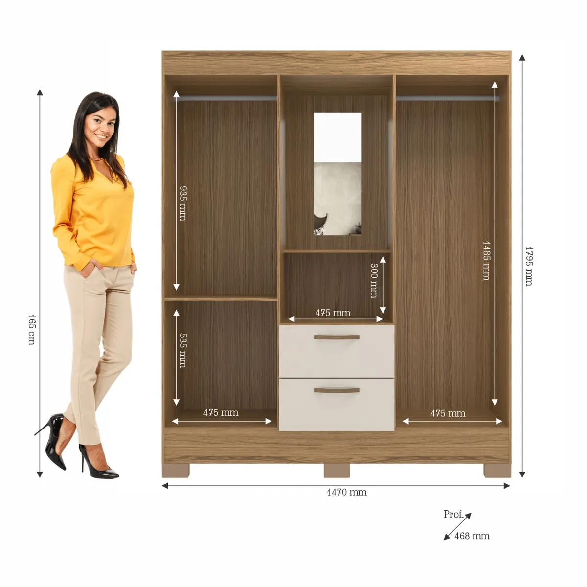 CASA JOVEN - Ropero con Espejo 4 Puertas 2 Cajones 1 Estante