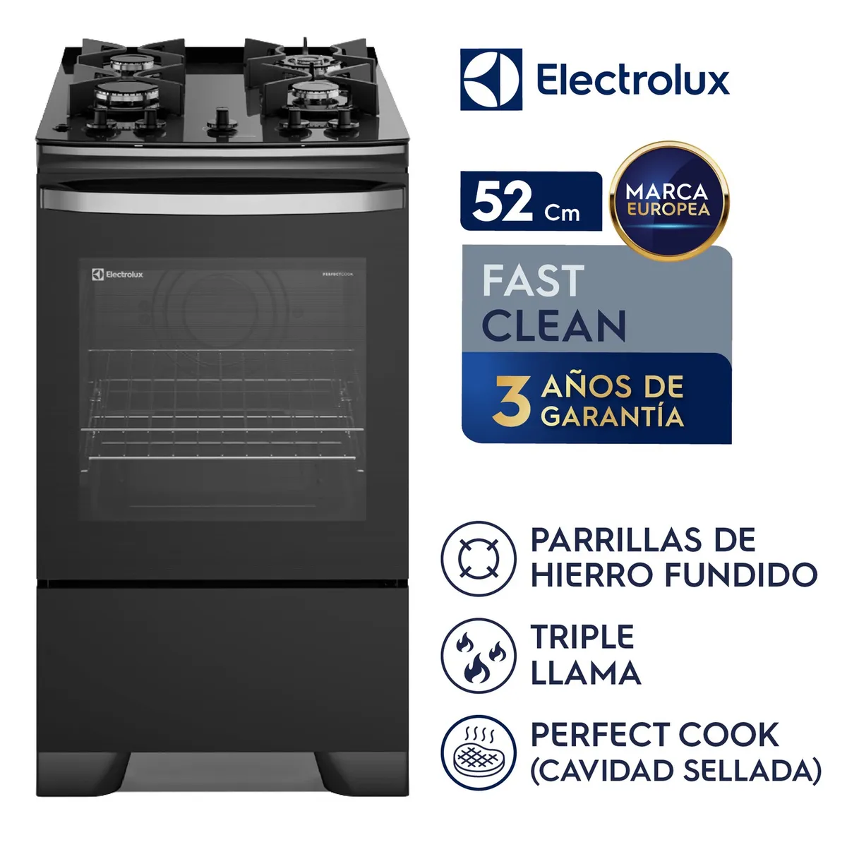 ELECTROLUX - COCINA GAS 4 HORNILLAS TRIPLE LLAMA 52CM