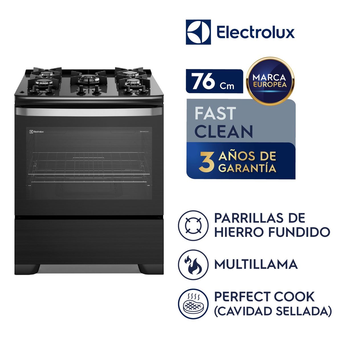 ELECTROLUX - COCINA GAS 5 HORNILLAS 76CM