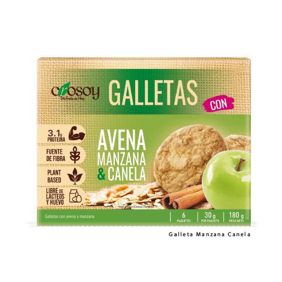 CROSOY - Galleta Crosoy con Avena Manzana y Canela Caja 180 g