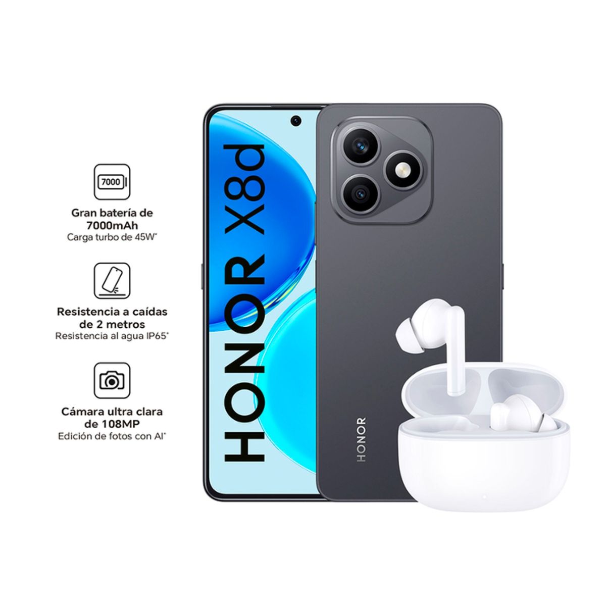 Honor - Smartphone Honor X8D 8+256Gb Black+Earbuds X7 Lite