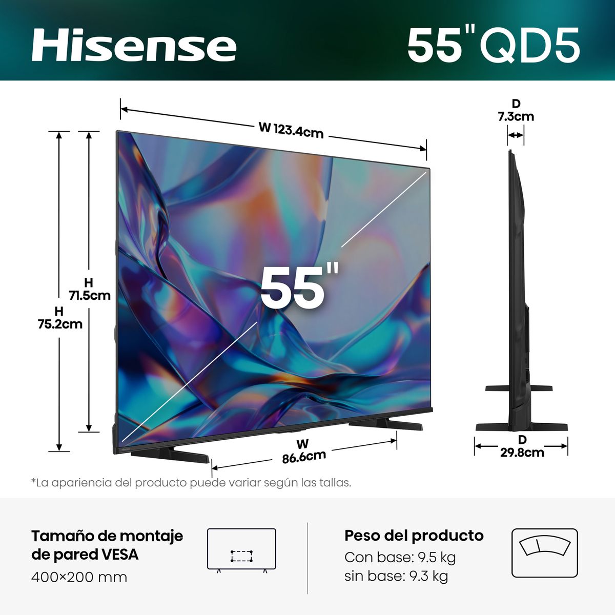 HISENSE - Televisor Hisense 55'' QLED UHD 4K