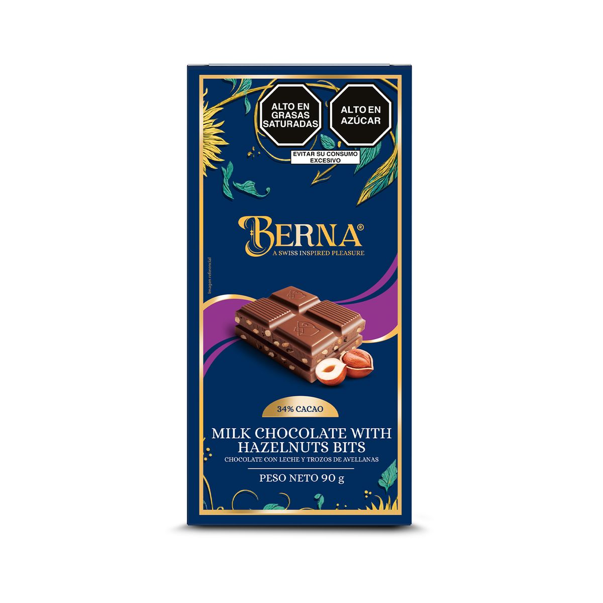 BERNA - NEGUSA - Tableta de Chocolate con Leche y Avellana Berna Caja 90 g