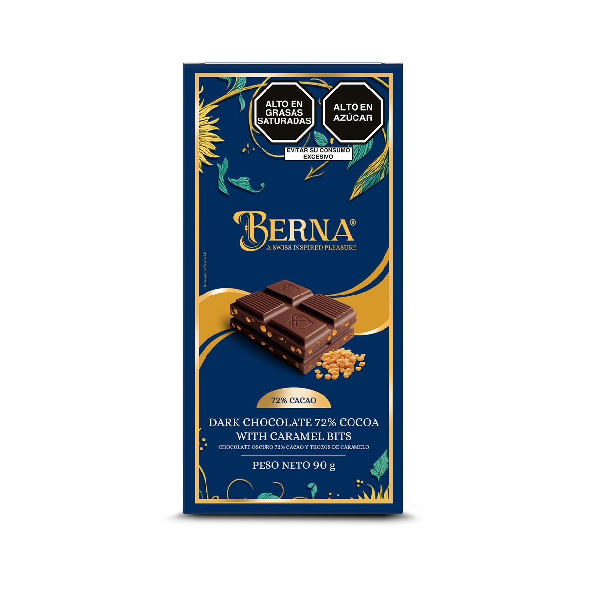 BERNA - NEGUSA - Tableta de Chocolate Bitter 72% con Trozos de Caramelo Berna Caja 90 g