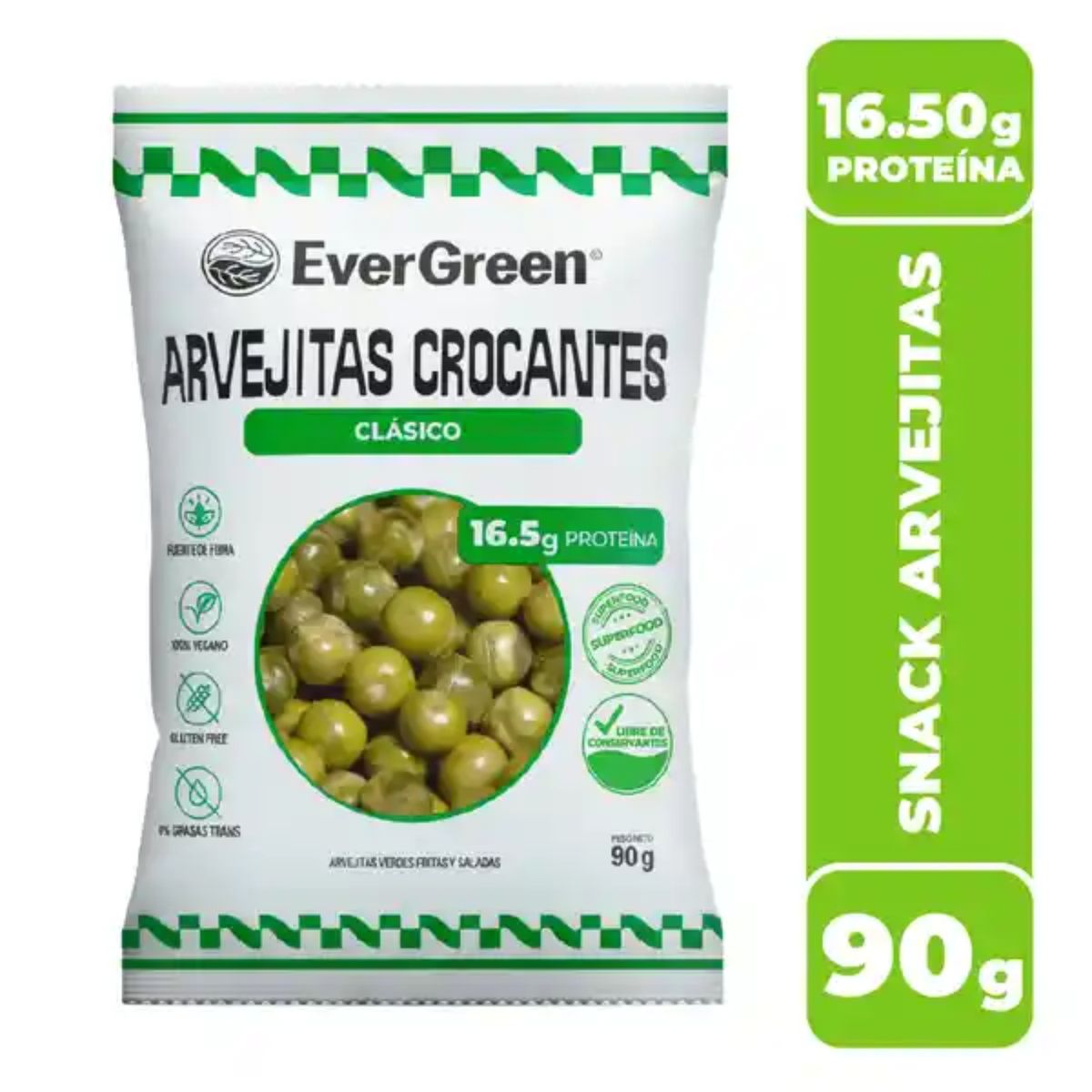  - Arvejitas Crocantes Clásico Evergreen Bolsa 90 g