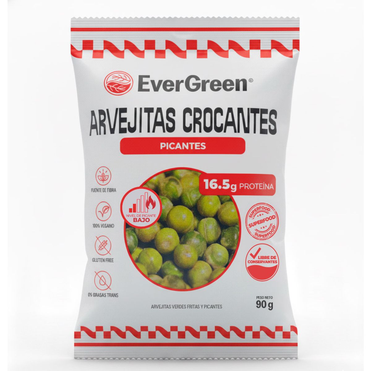  - Arvejitas Crocantes Picantes Evergreen Bolsa 90 g