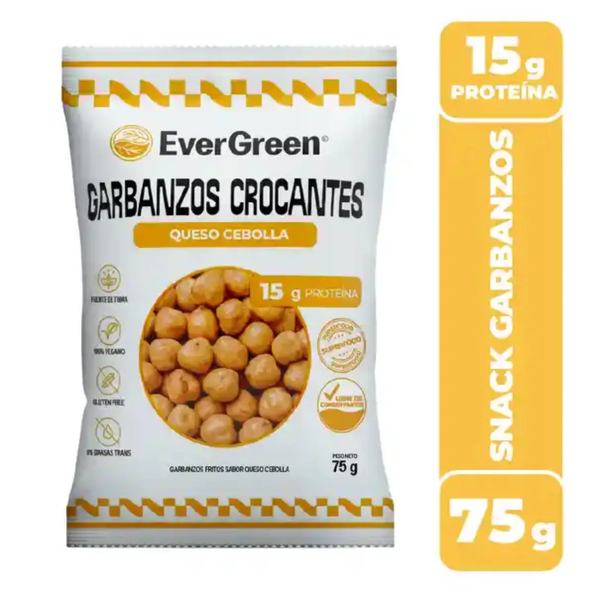  - Garbanzos Crocantes Queso y Cebolla Evergreen Bolsa 75 g