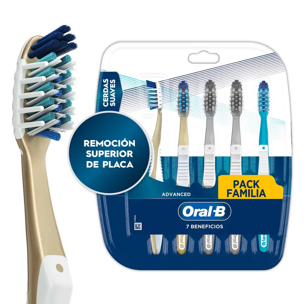 ORAL B - Cepillo de Dientes Oral B 7 Beneficios para una Limpieza Superior Empaque 5 Und