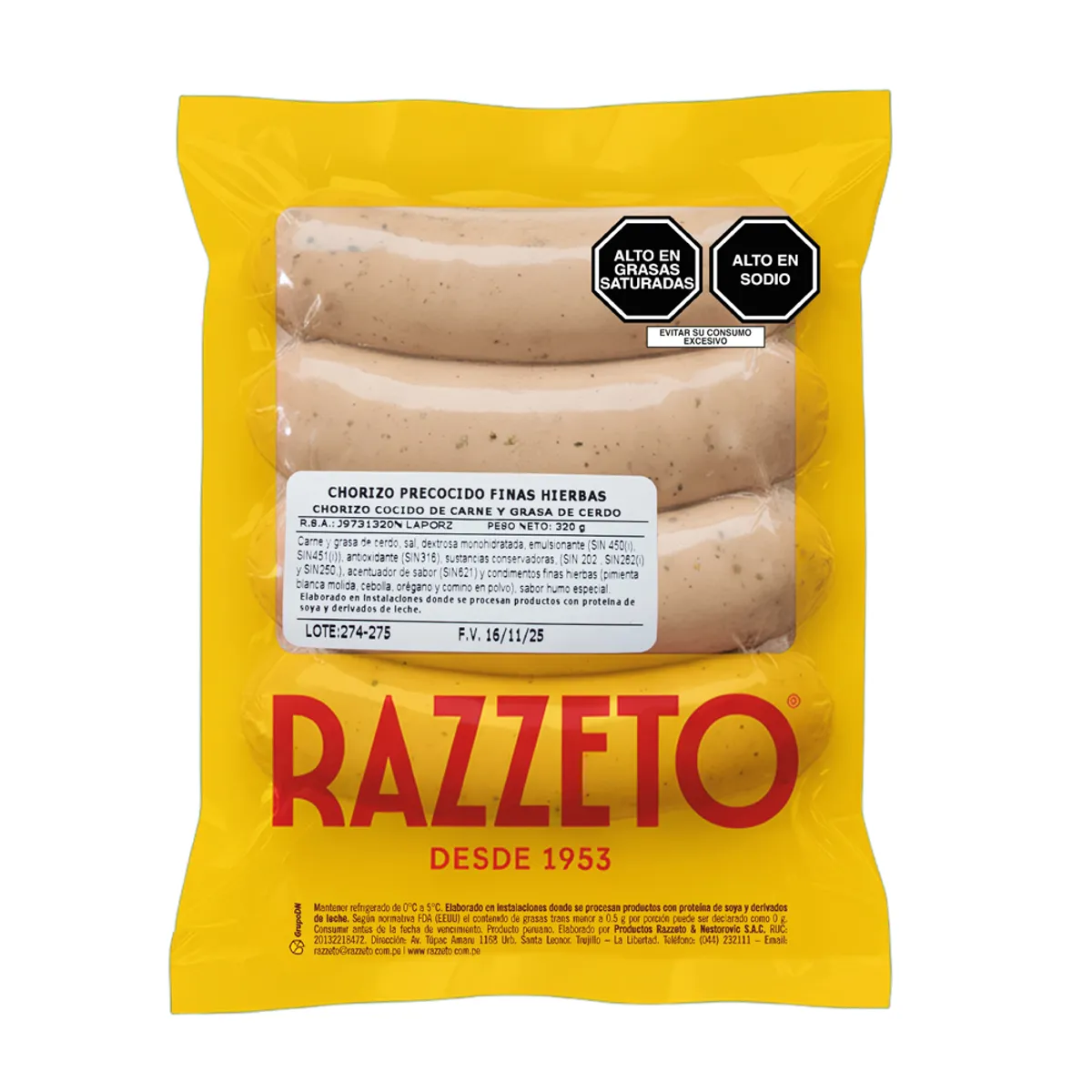 RAZZETO - Chorizo Finas Hierbas Razzeto Empaque 320 g