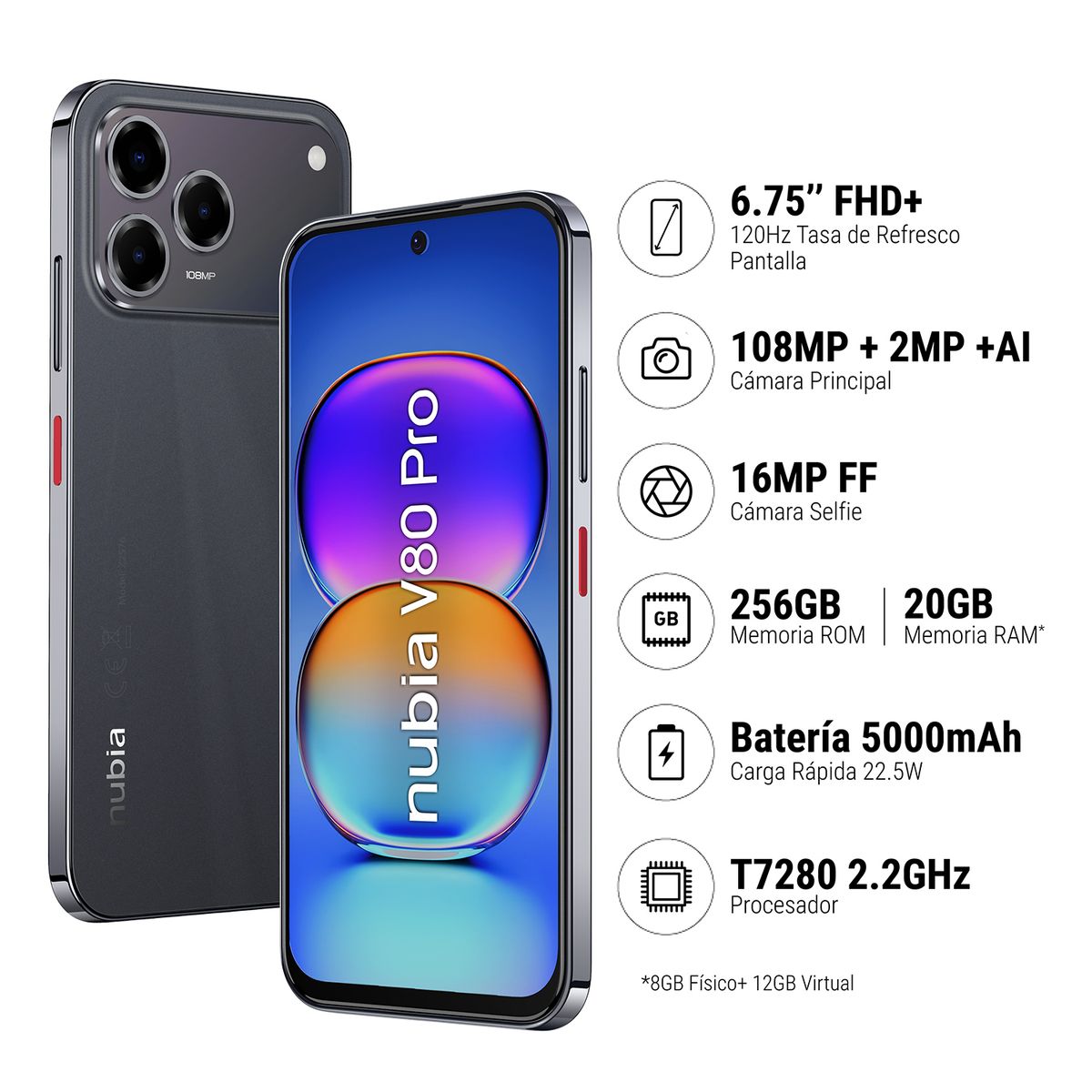 Zte - Smartphone Zte Nubia V80 Pro 8+256Gb Negro