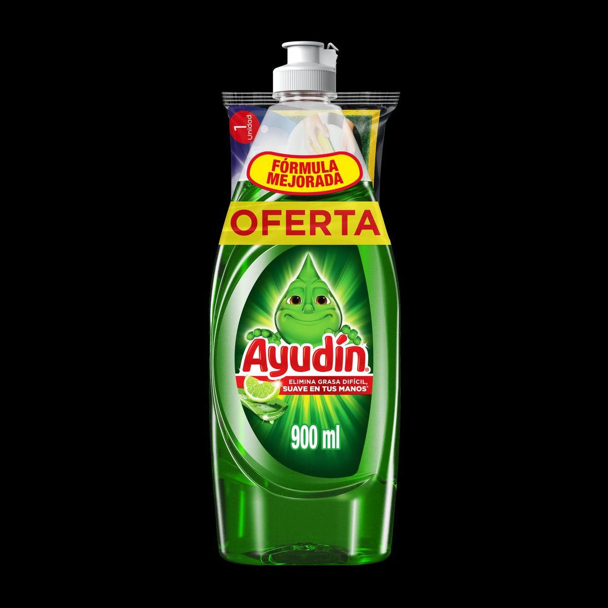 AYUDIN - Lavavajilla Ayudín Limón  y Sábila Botella 900 mL + Esponja
