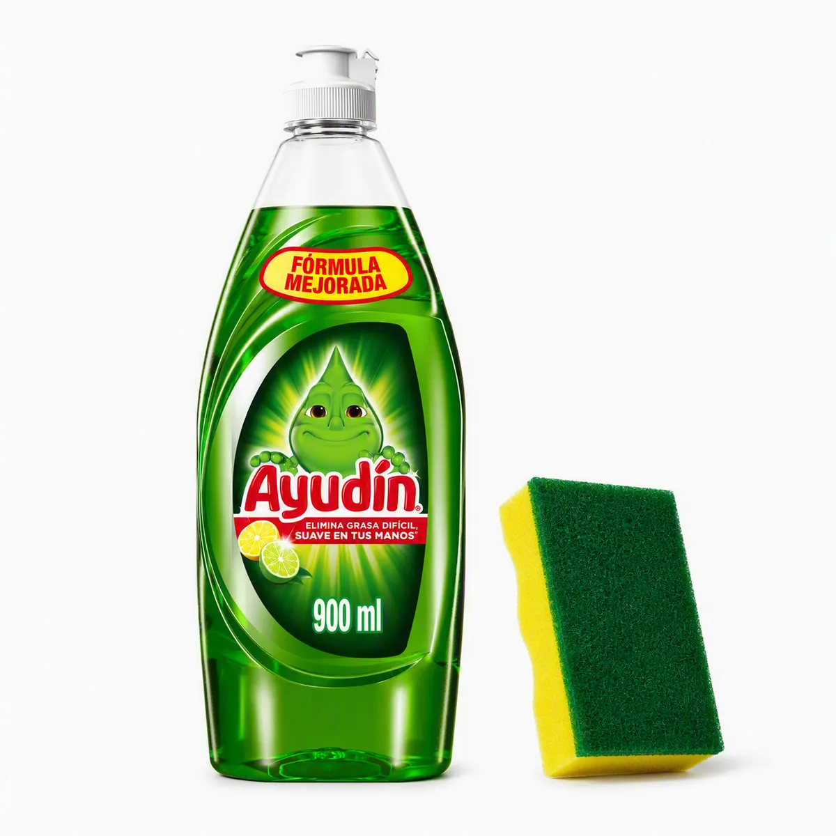 AYUDIN - Lavavajilla Ayudín Limón  y Sábila Botella 900 mL + Esponja
