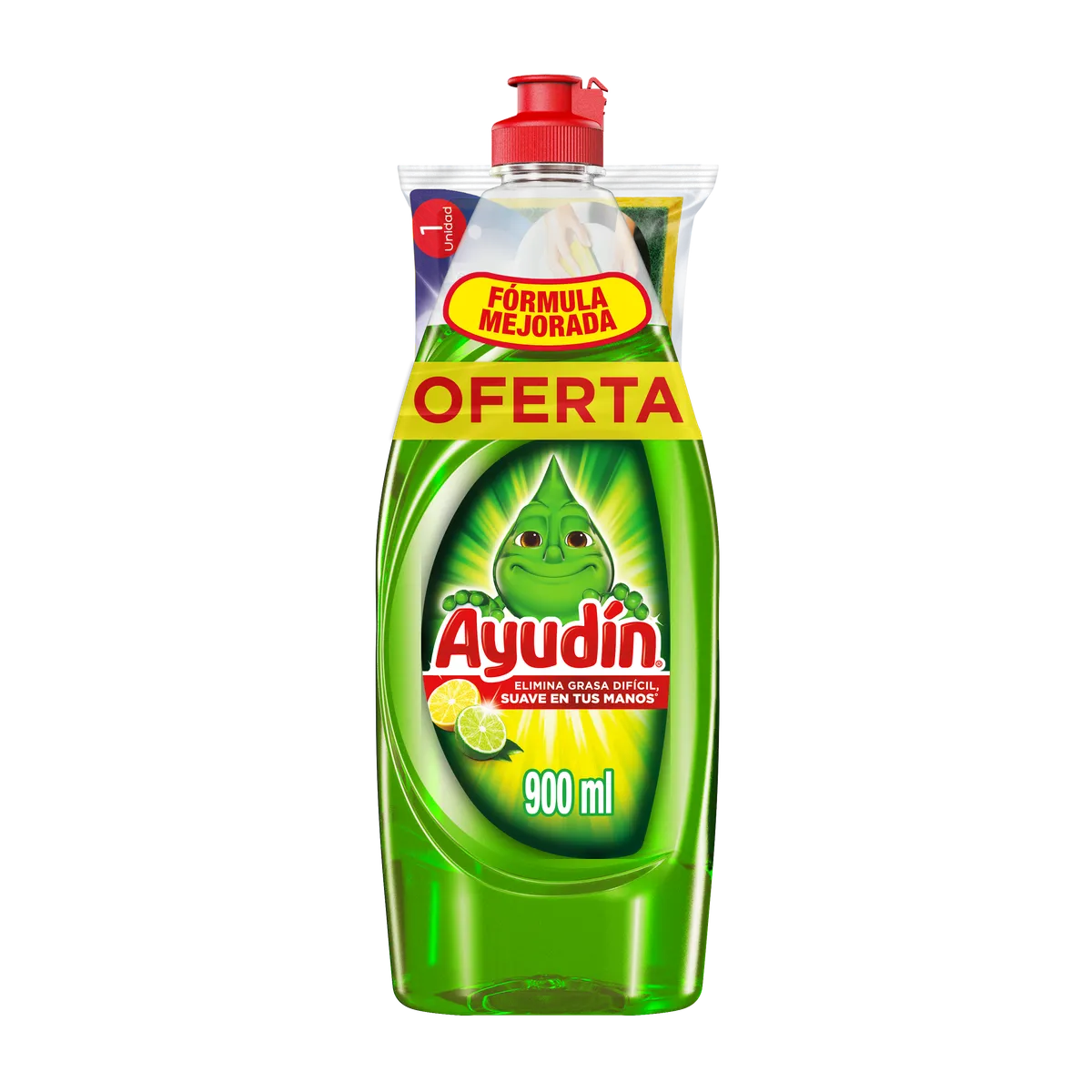 AYUDIN - Lavavajilla Ayudín Lima Limón Botella 900 mL + Esponja