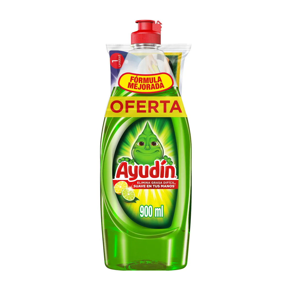 AYUDIN - Lavavajilla Ayudín Lima Limón Botella 900 mL + Esponja