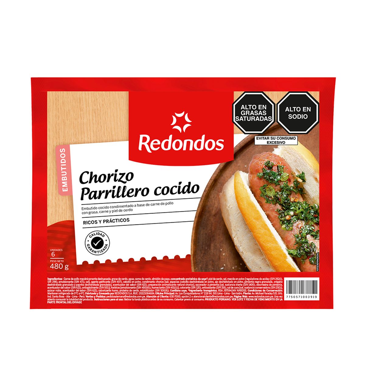 REDONDOS - Chorizo Parrillero Cocido Redondos Empaque 480 g