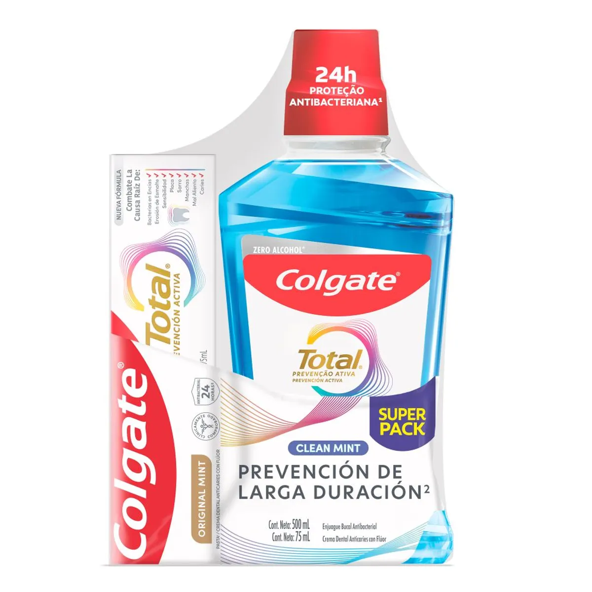 COLGATE - Enjuague Bucal Colgate Total Botella 500 mL + Crema Dental 75 mL