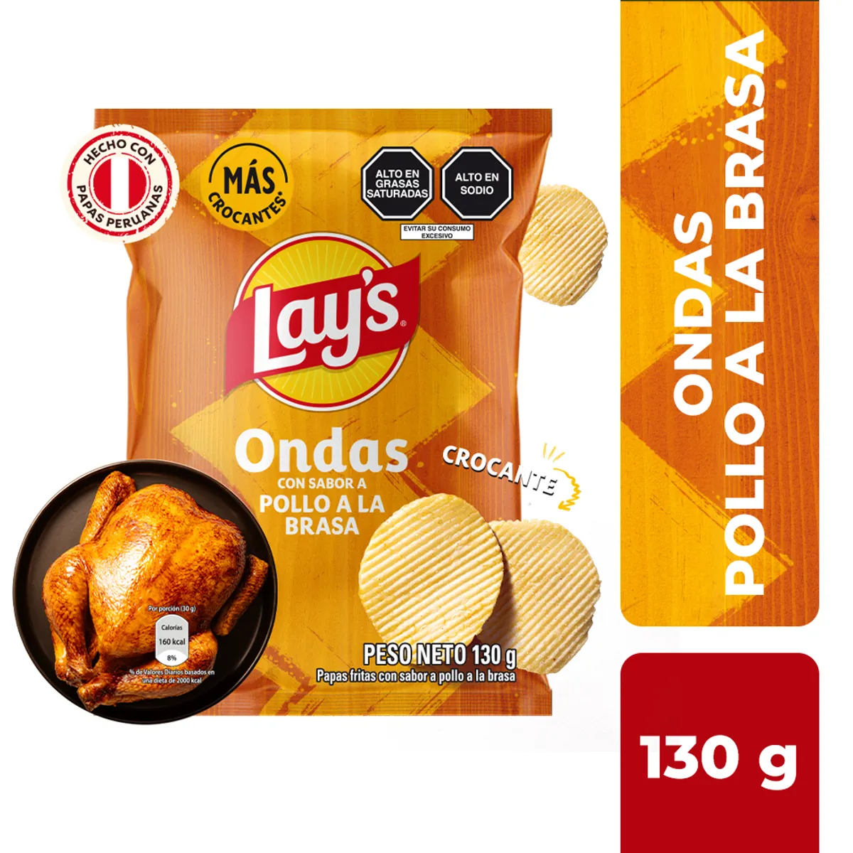 LAYS - Papas Lays Ondas Pollo a la Brasa Bolsa 130 g