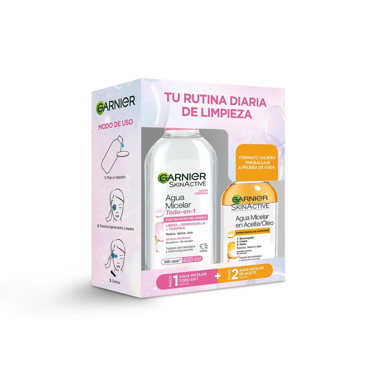 GARNIER - Pack Garnier Agua Micelar 400 mL + Agua Micelar Aceite Óleo 100 mL
