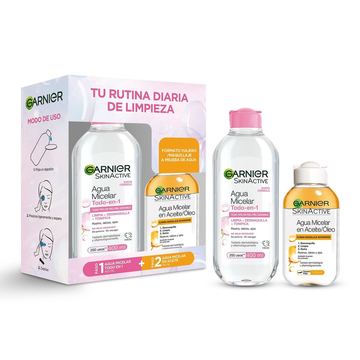GARNIER - Pack Garnier Agua Micelar 400 mL + Agua Micelar Aceite Óleo 100 mL
