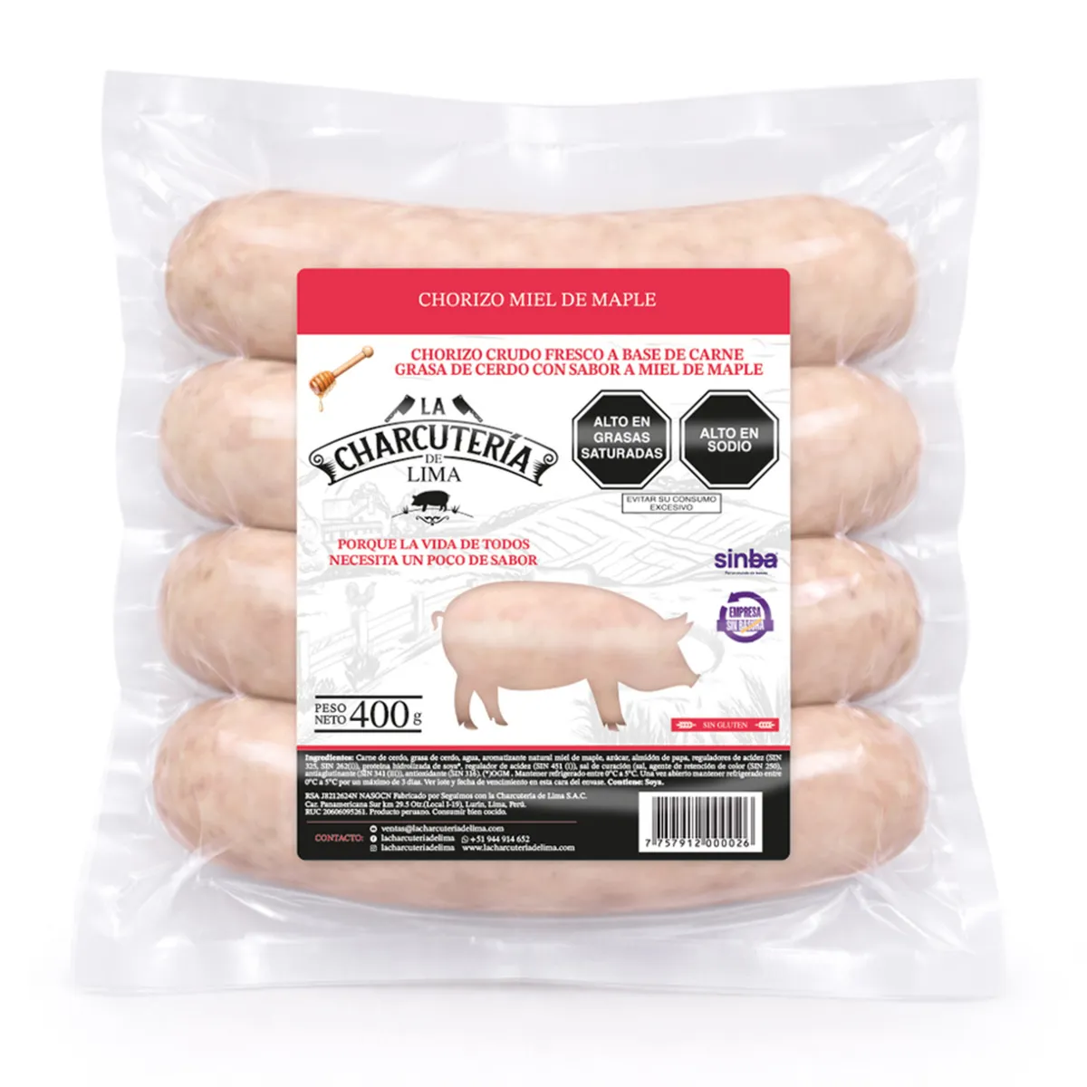 LA CHARCUTERIA DE LIMA - Chorizo Miel de Maple La Charcutería de Lima Empaque 400 g