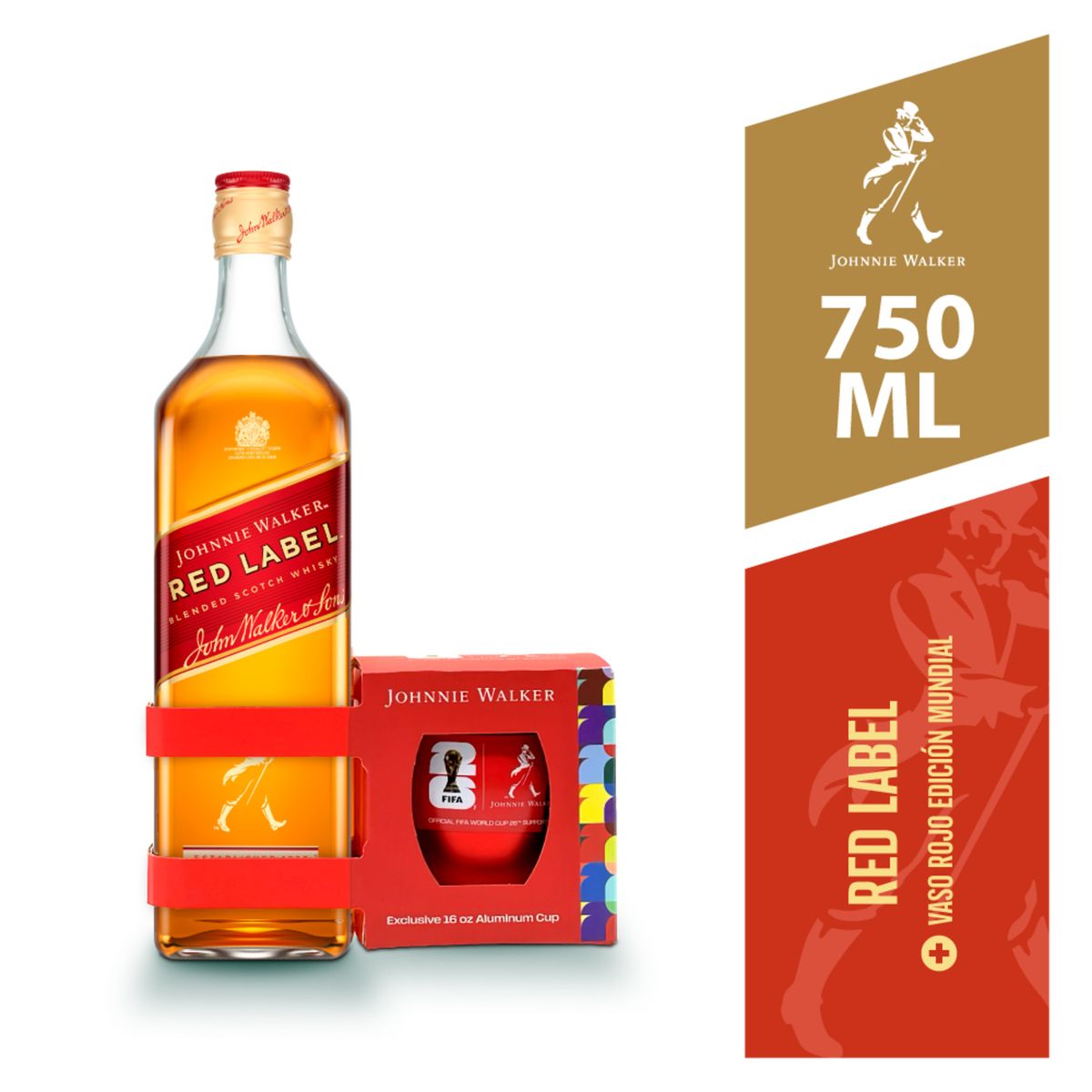 JOHNNIE WALKER - Whisky Johnnie Walker Red Label Botella 750 mL + Vaso FIFA 1 Und