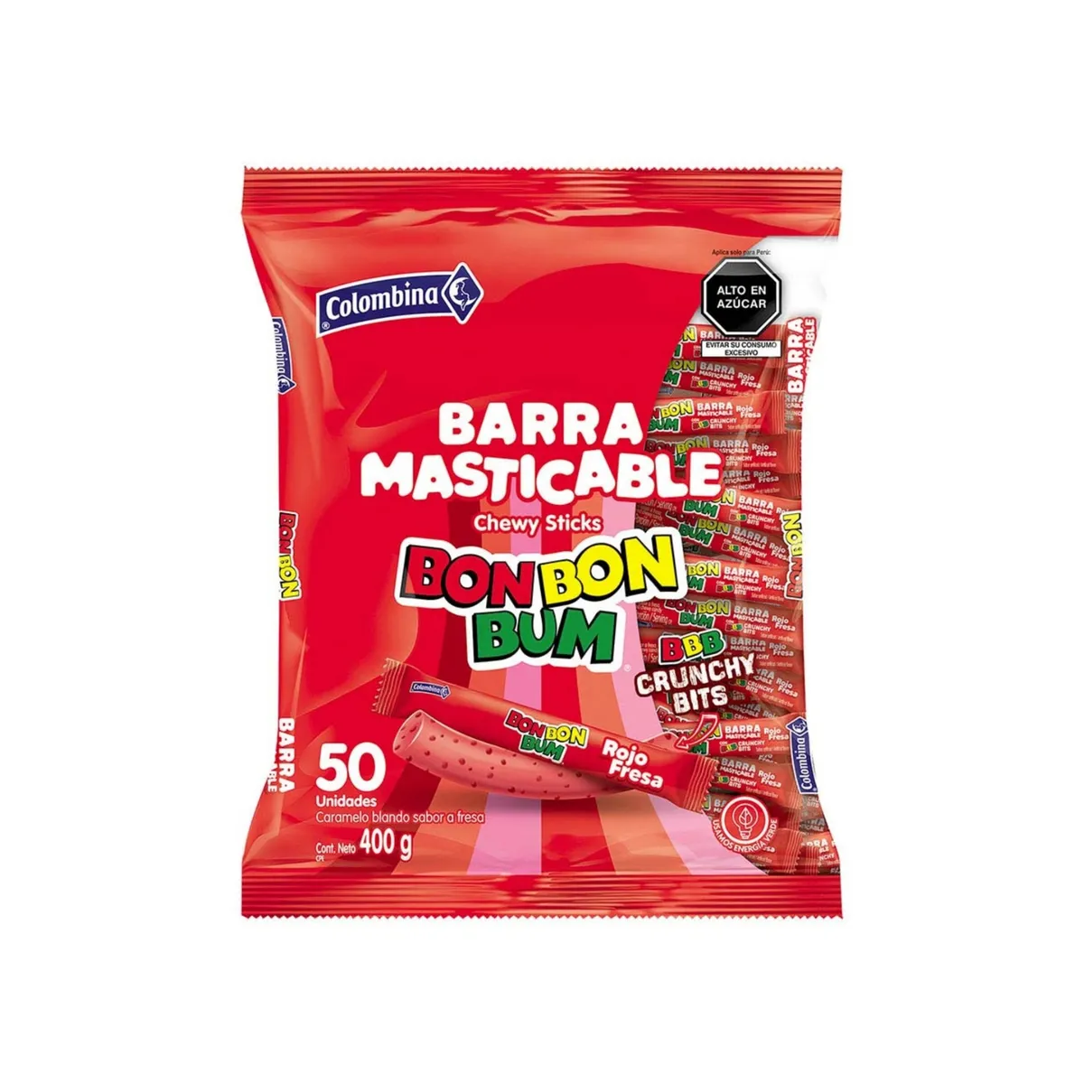 BON BON BUM - Barra Masticable Bon Bon Bum Fresa Bolsa 50 Und