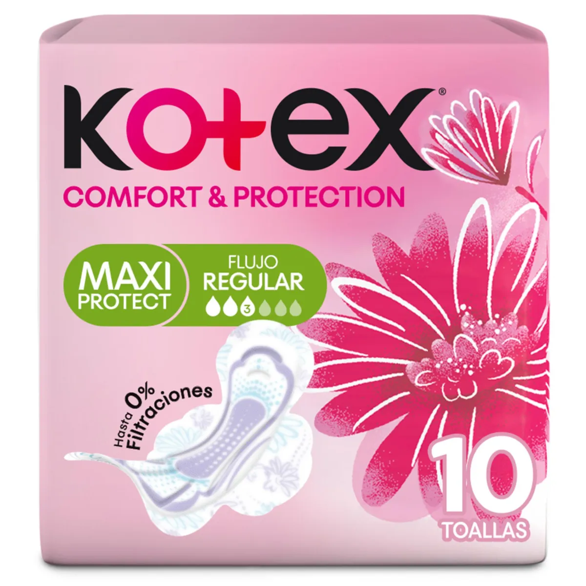 KOTEX - Toallas Femeninas Kotex Comfort y Protección Maxi Empaque 10 Und