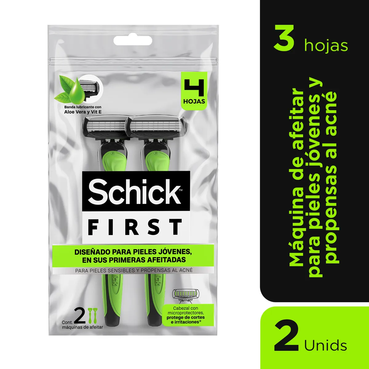 SCHICK - Máquina De Afeitar Schick First 4 Hojas Empaque 2 Und