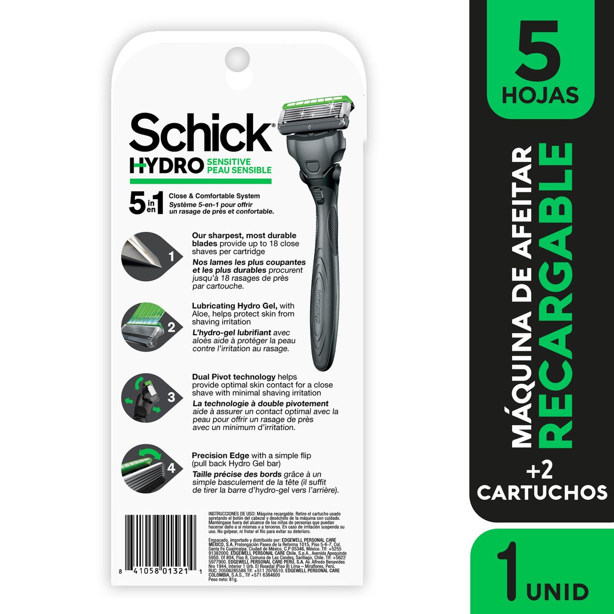 SCHICK - Máquina De Afeitar Schick Hydro + 2 Repuestos