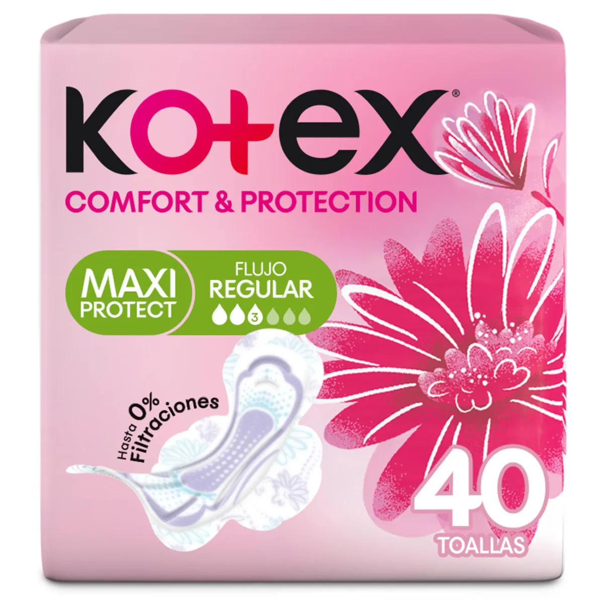 KOTEX - Toallas Femeninas Kotex Comfort y Protección Maxi Empaque 40 Und