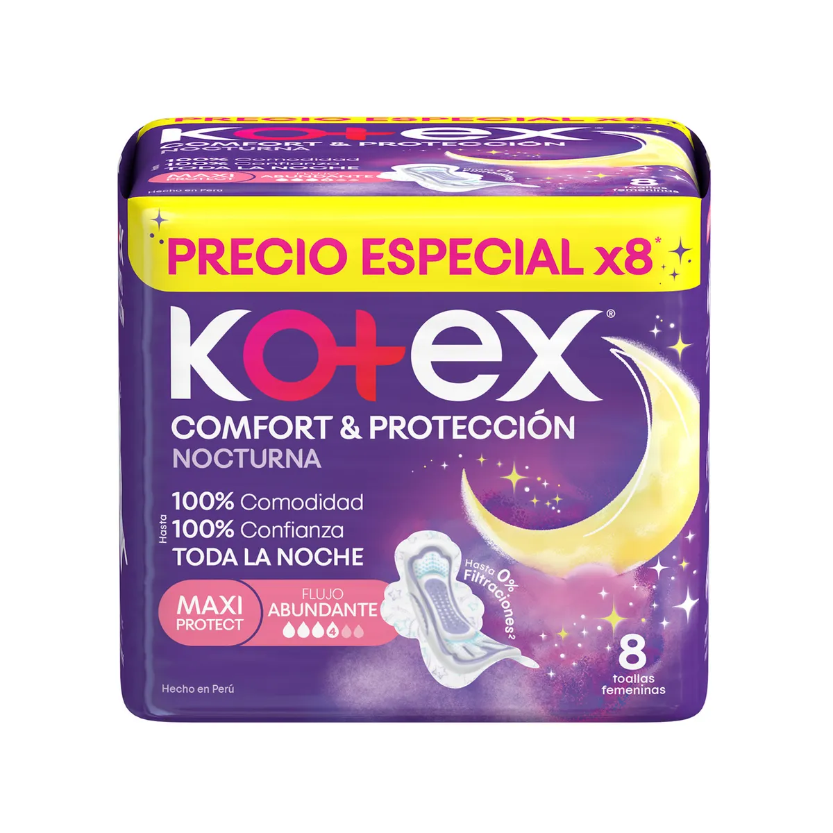 KOTEX - Toalla Higiénica Kotex Protección Nocturna Empaque 8 Und